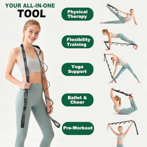 Stretching Strap with Loops for Leg & Back Therapy - Black