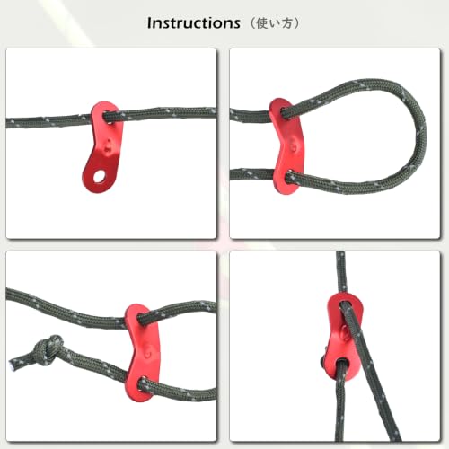 Guyline Cord Adjuster Tensioner - Aluminum Alloy, 2 Holes, Red (12 Pack)