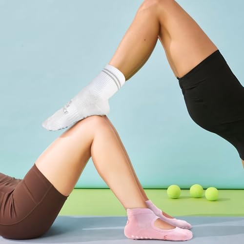 4 Pairs Non-Slip Pilates Socks with Grips - One Size Open Top