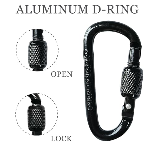 D-Shape Carabiner Clasp 8 Pack - Black Mini Keychain Clip