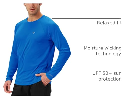 NAVISKIN Men's UPF 50+ Long Sleeve Sun Protection Rash Guard Shirt - Royal Blue, Large