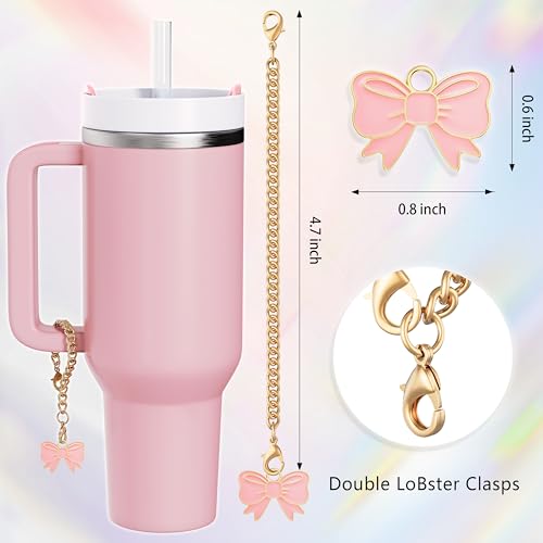Bow Straw Topper Set - 3PCS Pink & White Charms for Tumblers