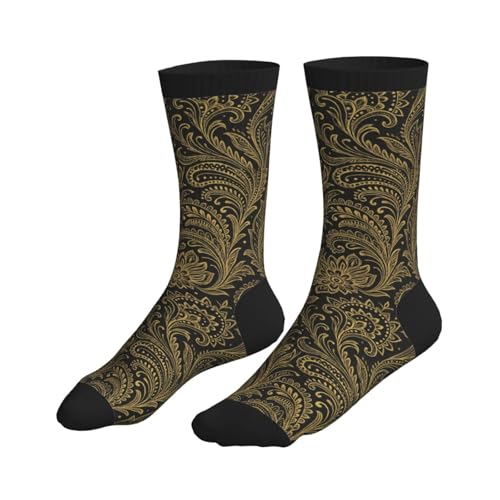 YHTJSZP One Size Gold Paisley Slouchy Crew Socks for Men Women, Athletic Long Tube Socks for Soccer Running Hiking Yoga Softball