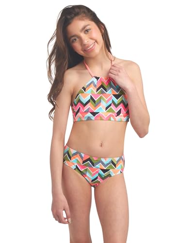 Kanu Surf Girls Mahina UPF 50+ Beach Sport Halter Bikini 2-Piece Swimsuit Ruby Multi Chevron