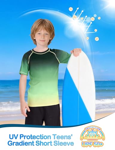 Boys' UPF 50+ Short Sleeve Rash Guard Swim Shirt - 8-10 Years Black/Gradient