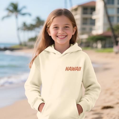 Hawaii Hoodie for Girls - Apricot, 5-6 Years, Aesthetic Pullover