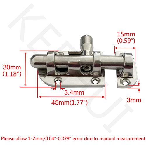 Keihui 2-3/8 Inch Marine Stainless Steel Locker Latch Slide Bolt - Durable Boat Window & Door Hardware