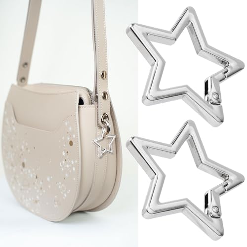 Star Shaped Keychain Clip - 2 PCS Zinc Alloy Carabiner - 1.61 in - Silver