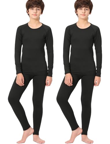 Rolimaka Boys Thermal Underwear Set Large Black Fleece Lined Long Johns - Compression Base Layer for Cold Weather Sports