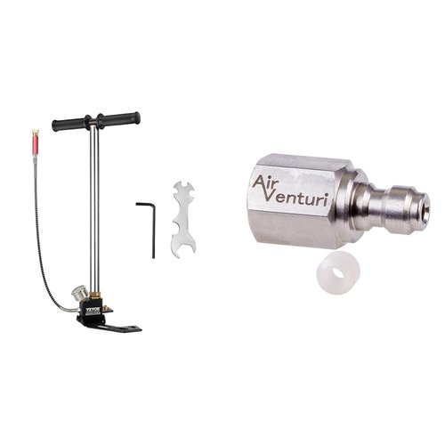 BestEquip Airgun PCP Pump 4500PSI High Pressure Hand Pump 3 Stage Pump Chamber PCP Air Pump & Air Venturi Male Quick-Disconnect, 1/8 BSPP Female Threads, Steel, Rated to 5000 PSI, Incl. Delrin Seal