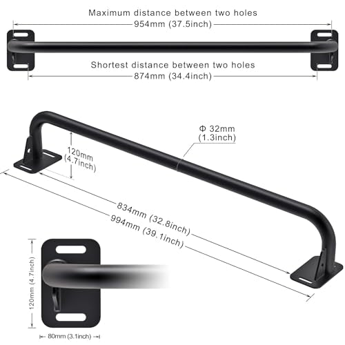 Heavy Duty 36" Wall Mount Pull Up Bar - Black, 500 lb Capacity