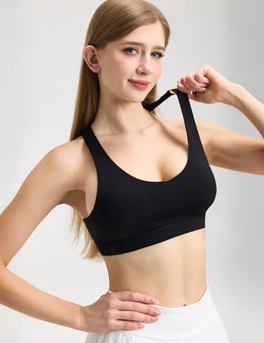 Padded Criss Cross Back Sports Bra - Black, Large