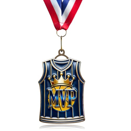 Basketball MVP Medal with Red White Blue Ribbon - Award Trophy