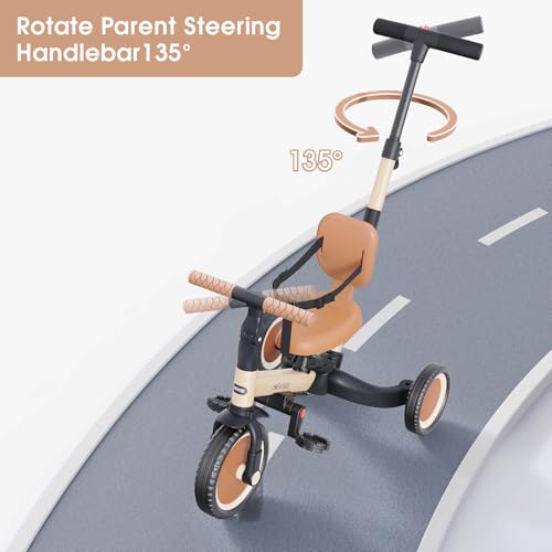 5-in-1 Tricycle for Toddlers 1-3 with Push Handle - Khaki