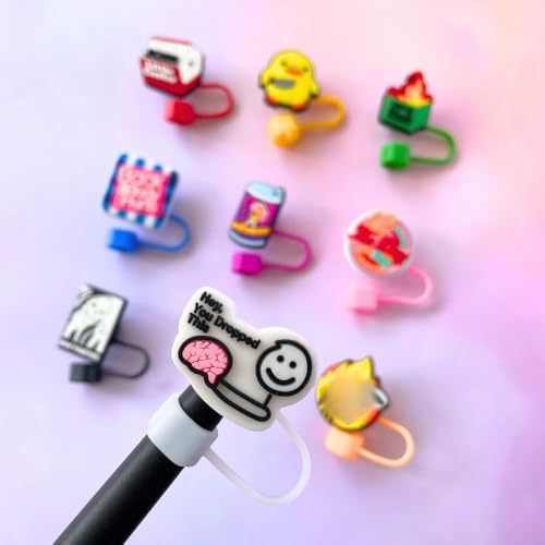 Funny Straw Toppers Set - 9PC Silicone Lid Covers for Tumbler