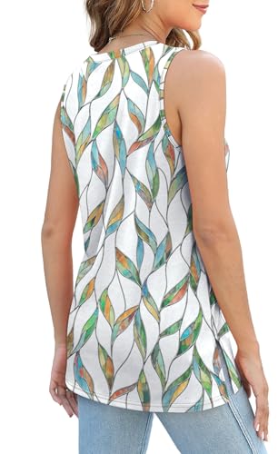 Womens Tank Tops - Crewneck Loose Fit Casual Side Split Sleeveless - X-Large D-White Print
