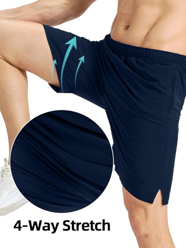 Men's Casual Shorts - Quick Dry Lightweight Elastic Waist 7" Inseam - Navy Blue