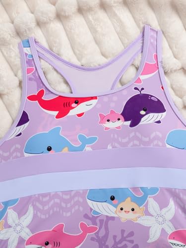 Girls' 2-Piece Tankini Swimsuit with Skirt - Purple Fish, 13-14 Years