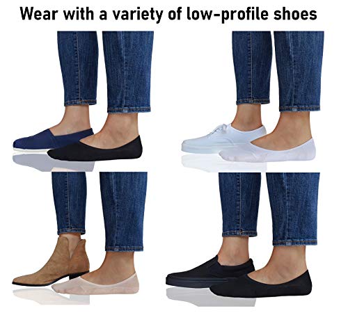No Show Socks for Women - Non Slip Low Cut Cotton Blend - 3 Pack