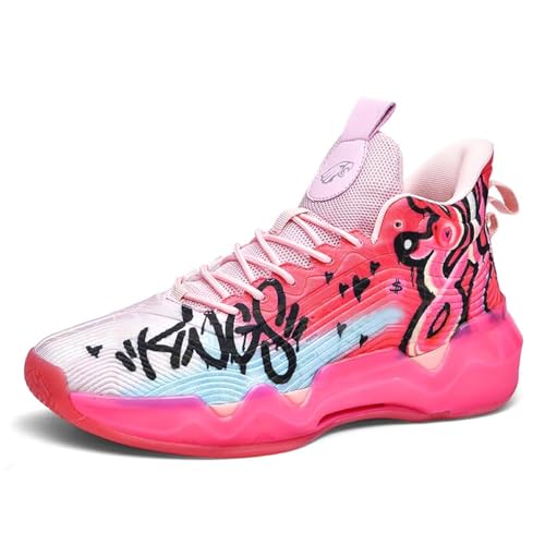 Bacury Colorful Basketball Running Sneakers for Women & Men - Pink Red Variation