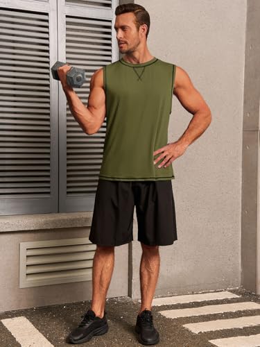 Men's Workout Tank Top - Sleeveless Crewneck - X-Large Army Green