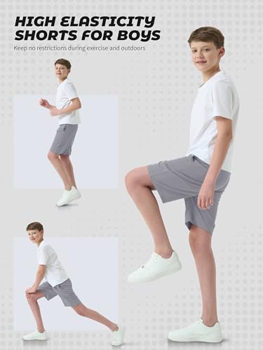 Boys Athletic Shorts - 5 Pack Dry-Fit with Pockets, X-Large - Black, Gray, Navy Blue
