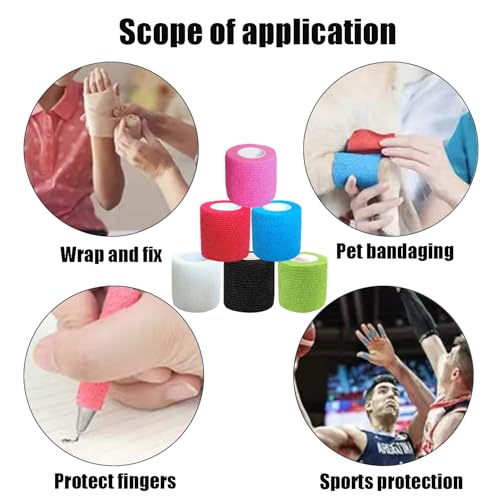 2 Inch Self-Adhesive Bandage Wrap - 6 Pack, 6 Colors