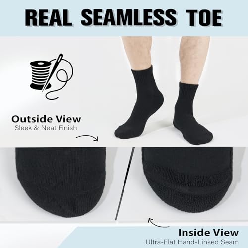 Brula Men's 98% Cotton Cushioned Ankle Athletic Socks - Medium-Large, 4 Pairs, Black