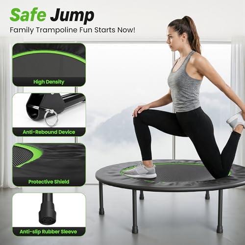 40" Foldable Mini Fitness Trampoline with 330LBS Capacity - Quiet & Stable Bungee Rebounder for Indoor Outdoor Exercise