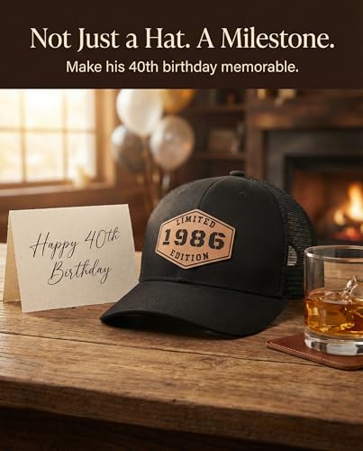 Lichfamy 1986 Trucker Hat with Patch - 40th Birthday Men’s Gift, Variation: Black