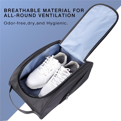 Golf Shoe Bag with Accessory Pocket - Padded Black Carry Bag