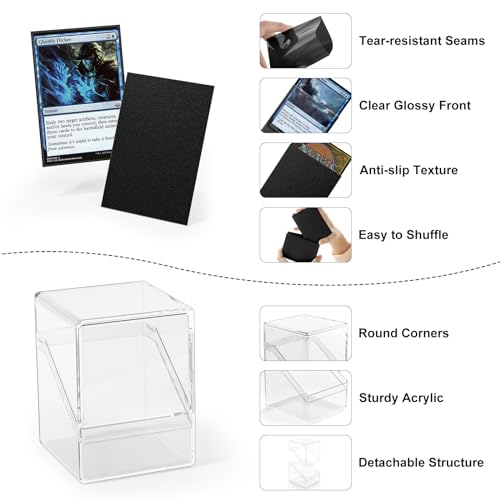 Card Deck Storage Box with 100 Card Sleeves - Black
