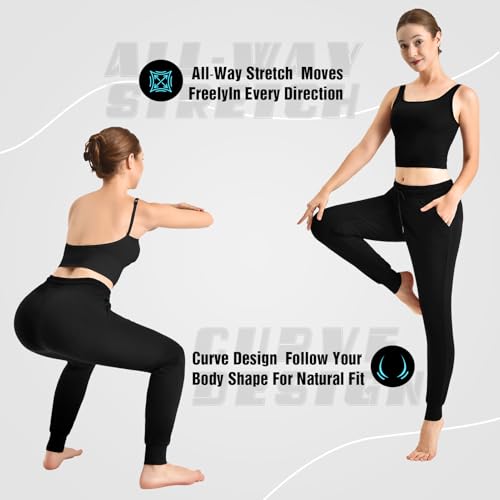 Full Length Womens Joggers with Pockets - X-Large Black