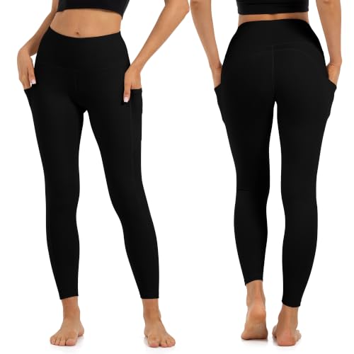 Uowou Thick High-Waisted Lounge Leggings with Large Side Pockets - Soft Tummy Control Yoga Pants for Women, Black