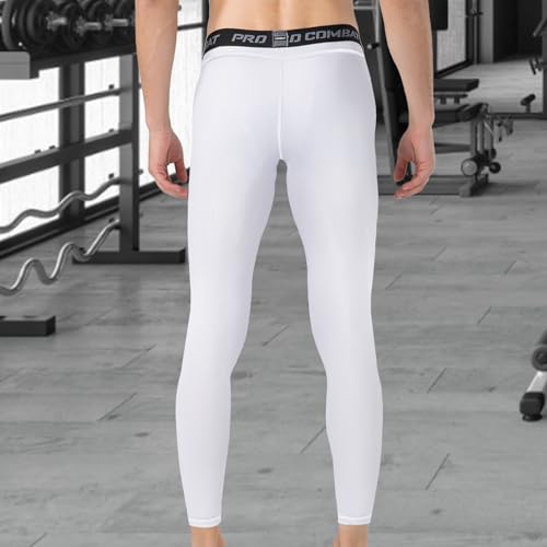 Men's Compression Leggings for Running - Quick Dry - White, Small