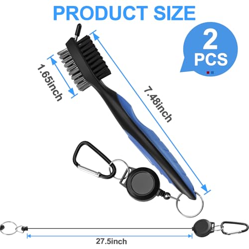 Golf Club Cleaning Brush Set - 2 Pack with Retractable Zip-line