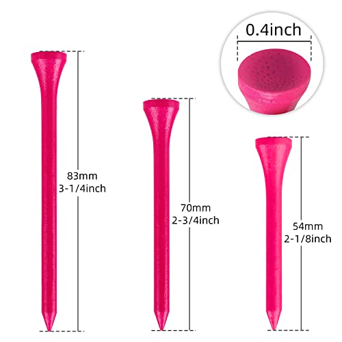Bamboo Golf Tees 2-1/8 Inch - 100 Pcs Bright Pink