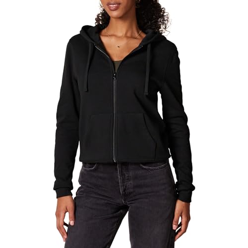 Amazon Essentials Women's Midweight Fleece Full-Zip Hoodie with Drawstring (Medium, Black)