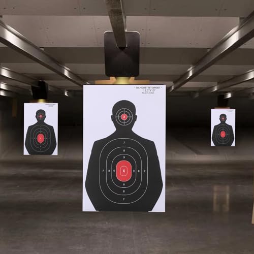 Large Silhouette Shooting Targets 14x22 Inch - 50 Pack with Red Bullseye