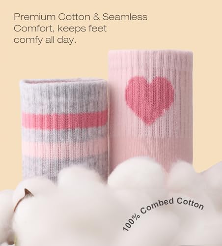 Kids Girls 4 Pairs Athletic Socks - Hearts & Stripes, Ages 7-10