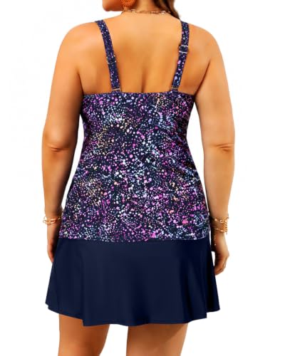Daci Plus Size Starry Sky Tankini Swimsuit with Skirt 2-Piece Tummy Control Bathing Suit
