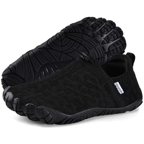 WateLves Water Shoes for Women Men Wide Toe Quick-Dry Anti-Slip Beach & Pool Shoes, Black, 8 Women / 7 Men