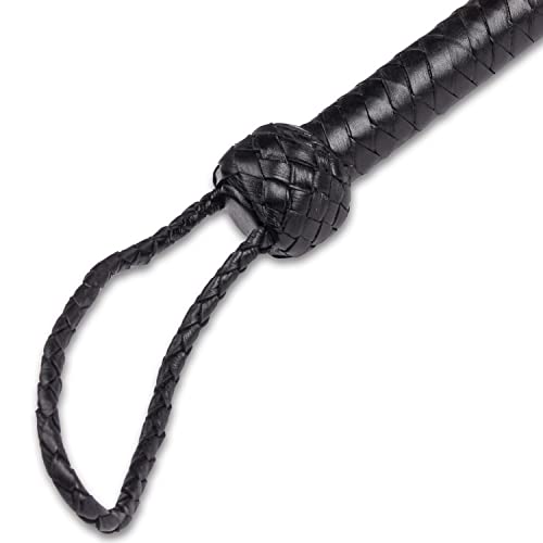 HADZAM 4ft Professional Equestrian Cowhide Leather Horse Whip for Livestock Guidance