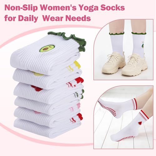 Grippy Pilates Socks for Women - Cute Anti-Slip Cotton Crew - 6 Variants