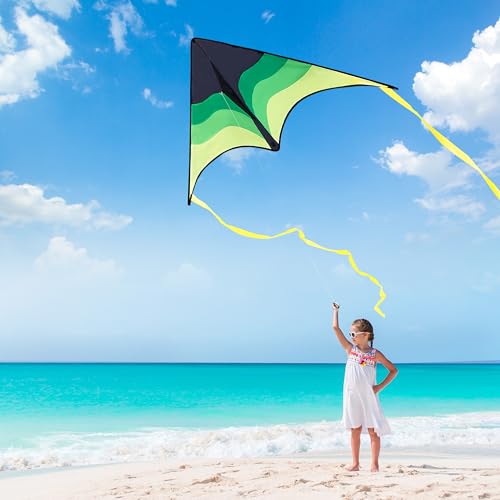 Large Delta Kite - Gradient Green with 328 ft String - Easy to Fly