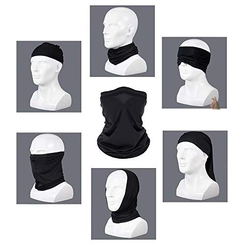 Summer Face Cover Scarf - 6 Pack Neck Gaiter for UV Protection - Black