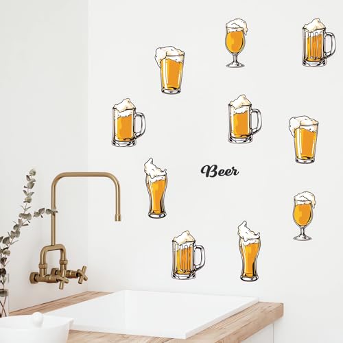10 Pcs Beer Wall Stickers, sacinora Mugs of Beer Drinking Wall Decals Removable Vinyl Peel and Stick for Pub Kitchen Alcohol Bar Dining Room Art Home Decorations