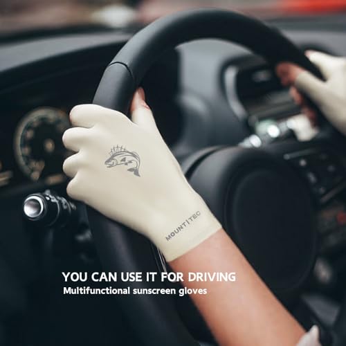 Mount TEC Beige Medium UV Safety Fingerless Cycling & Fishing Gloves UPF 50+