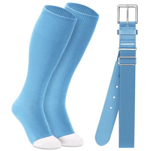 Columbia Blue Baseball & Softball Socks and Belt Set for Kids, Youth & Adults