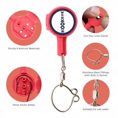 HOOK-EZE Fishing Knot Tying Tool with Hook Cover - Red, Safely Tie Flies & Hooks